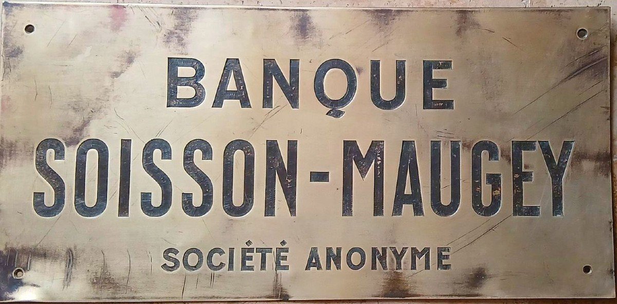 Plaque de cuivre de la Banque Soisson-Maugey (agence de Sens.)