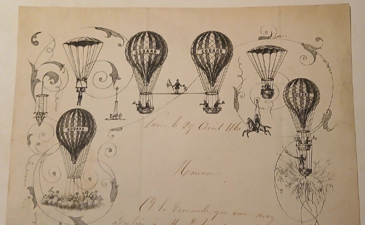 Montgolfiére,ballon monté.Lettre autographe originale de Godard: Aéronaute du gouvernement.1861-photo-3