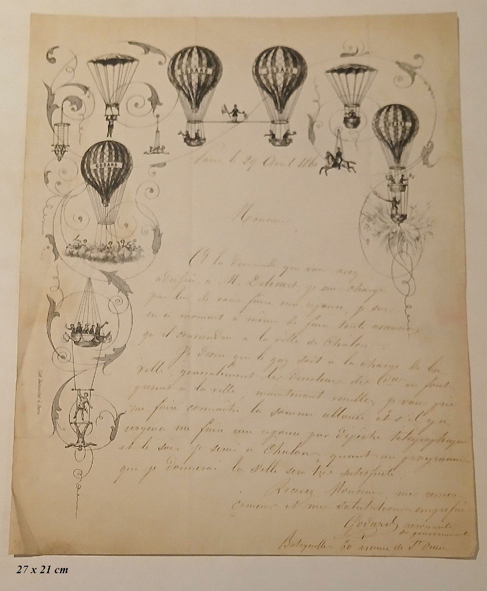 Montgolfiére,ballon monté.Lettre autographe originale de Godard: Aéronaute du gouvernement.1861-photo-4