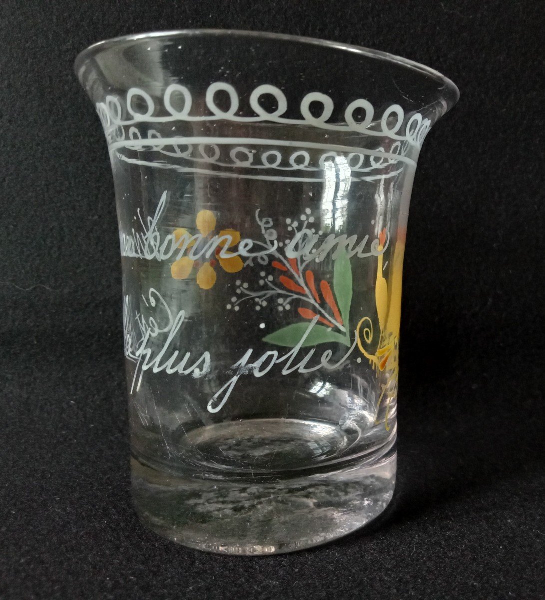 Normandy Enameled Glass Goblet With Flared Rim. Long Live My Good Friend She's The Prettiest-photo-3