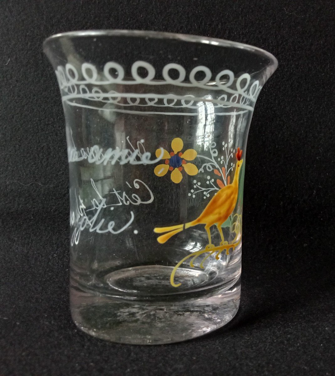 Normandy Enameled Glass Goblet With Flared Rim. Long Live My Good Friend She's The Prettiest-photo-4