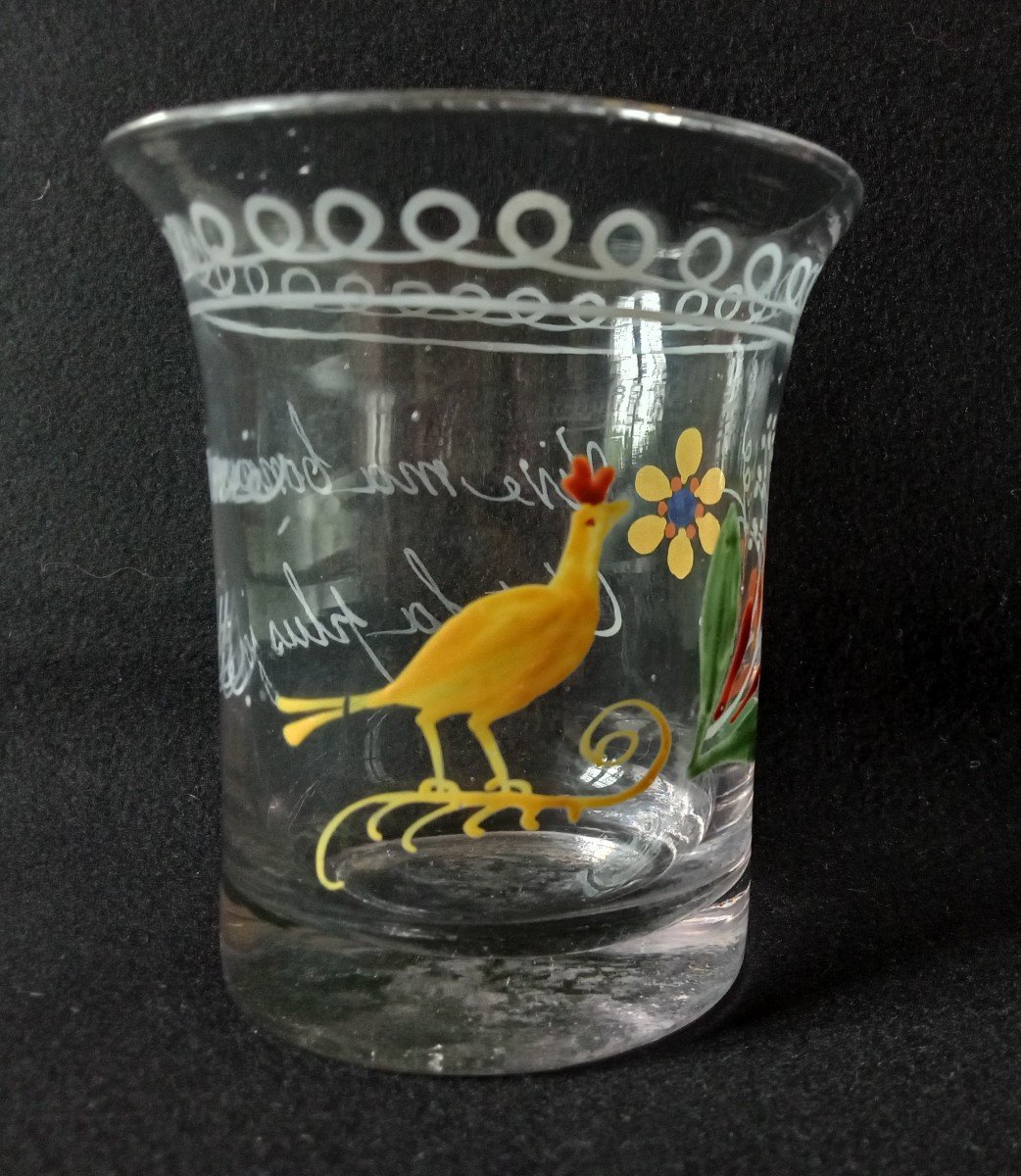 Normandy Enameled Glass Goblet With Flared Rim. Long Live My Good Friend She's The Prettiest-photo-1