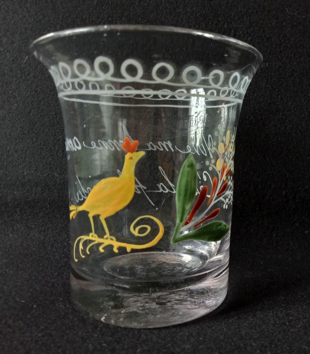 Normandy Enameled Glass Goblet With Flared Rim. Long Live My Good Friend She's The Prettiest-photo-2