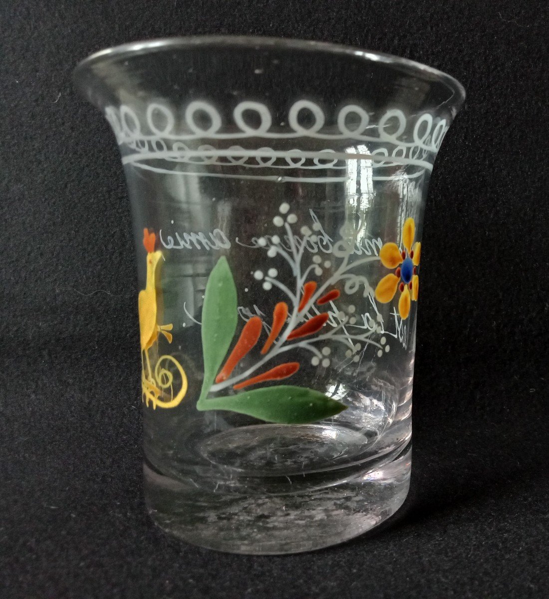 Normandy Enameled Glass Goblet With Flared Rim. Long Live My Good Friend She's The Prettiest-photo-3