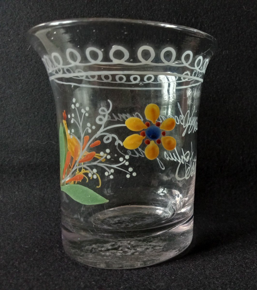 Normandy Enameled Glass Goblet With Flared Rim. Long Live My Good Friend She's The Prettiest-photo-4