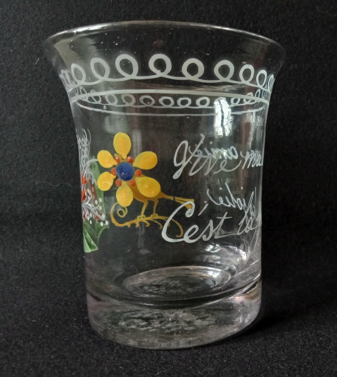 Normandy Enameled Glass Goblet With Flared Rim. Long Live My Good Friend She's The Prettiest-photo-5