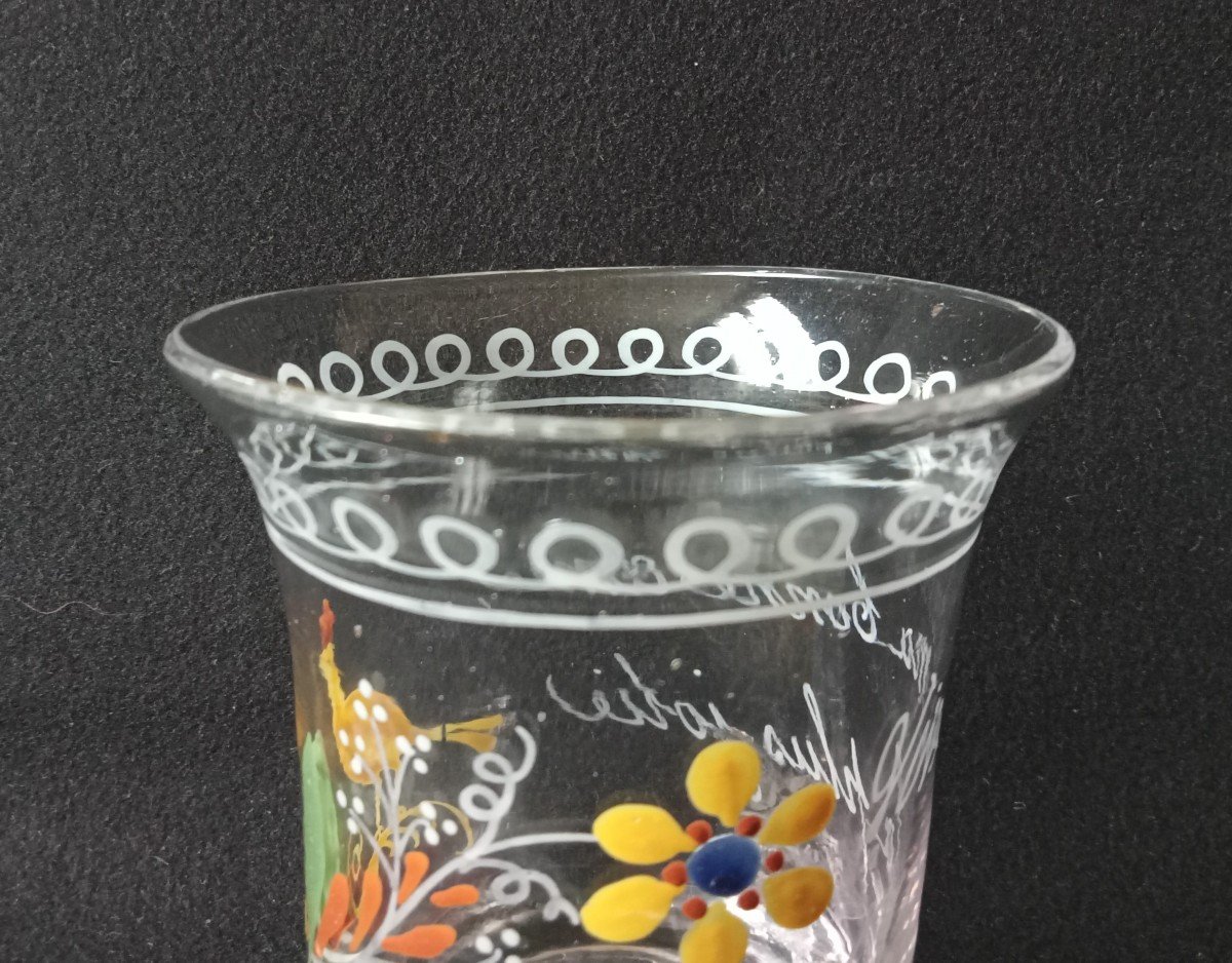 Normandy Enameled Glass Goblet With Flared Rim. Long Live My Good Friend She's The Prettiest-photo-6