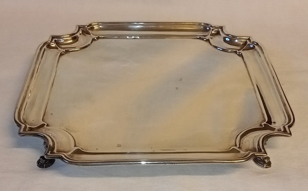 English Solid Silver Tray George II Style 1908 London Goldsmith & Silversmiths -photo-2