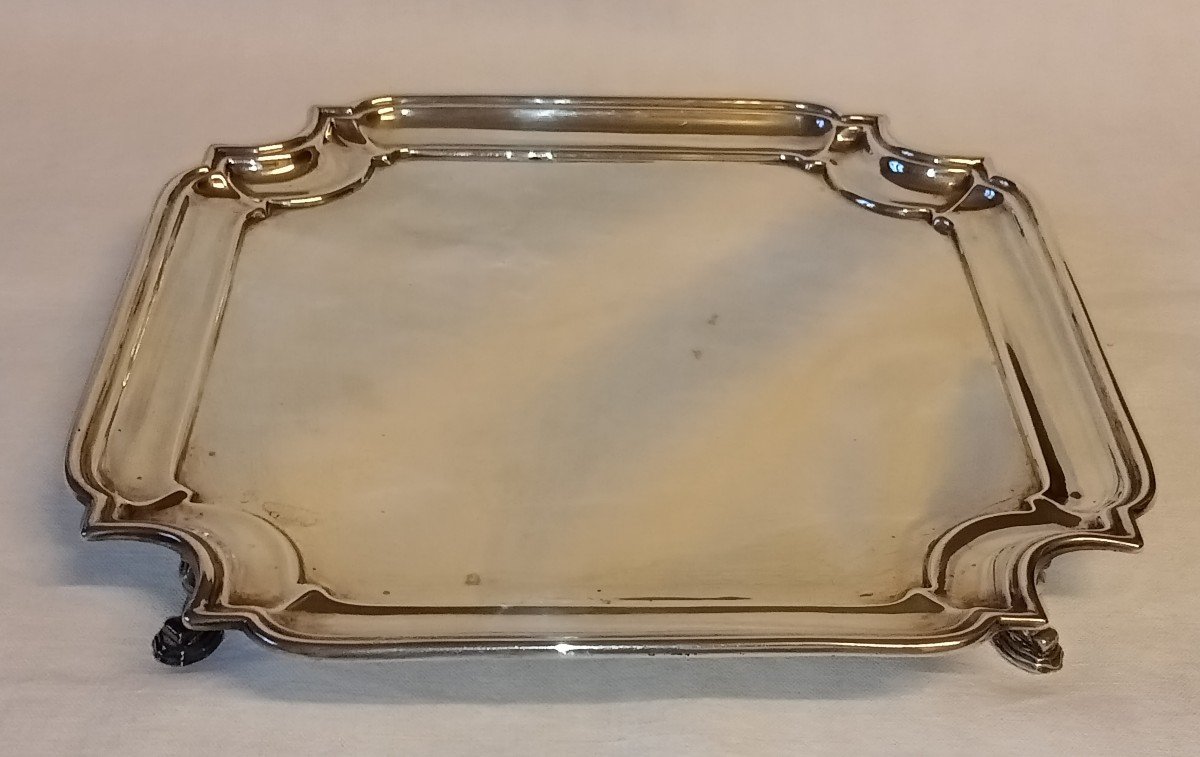 English Solid Silver Tray George II Style 1908 London Goldsmith & Silversmiths 