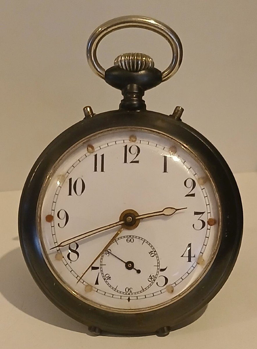 Junghans 1912 Travel Pocket Watch Alarm In Its Green Leather Case.                   -photo-3