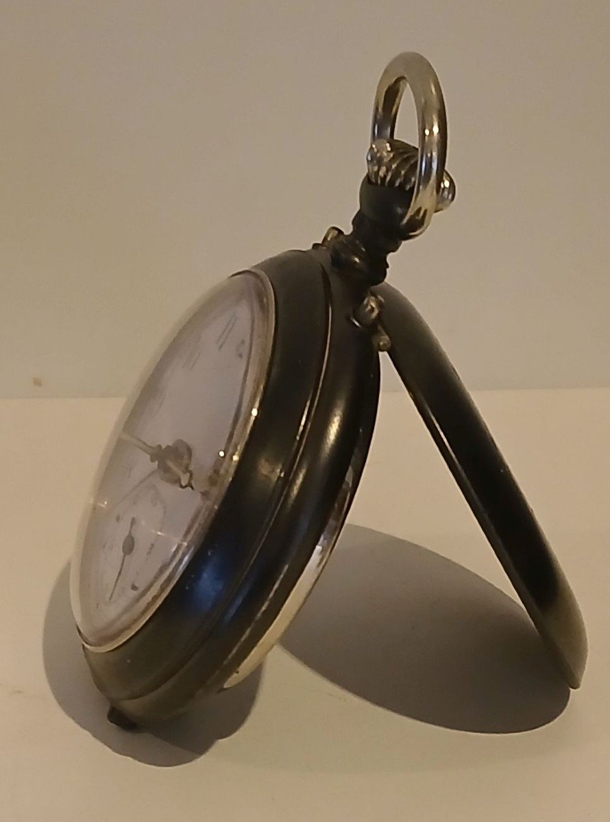 Junghans 1912 Travel Pocket Watch Alarm In Its Green Leather Case.                   -photo-1