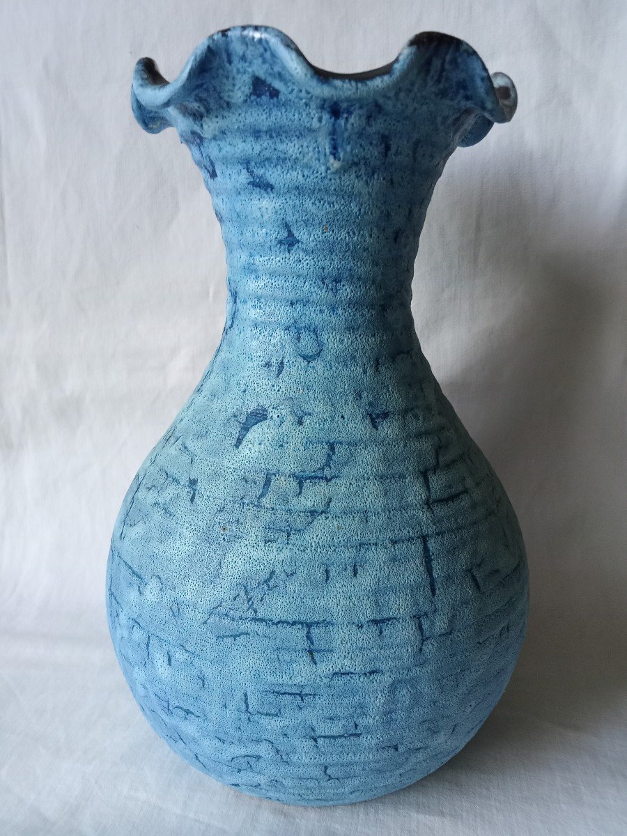 Vase des poteries d'Accolay, bleu gauloise, des années 1970-photo-2