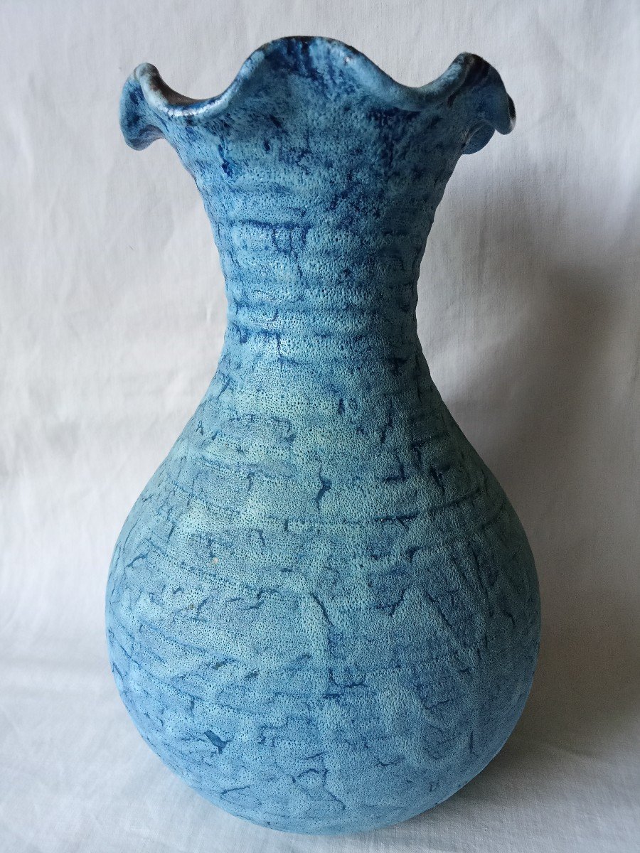 Vase des poteries d'Accolay, bleu gauloise, des années 1970-photo-4