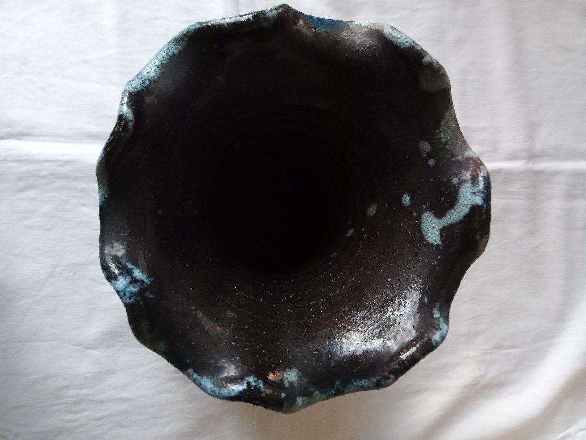 Vase des poteries d'Accolay, bleu gauloise, des années 1970-photo-1