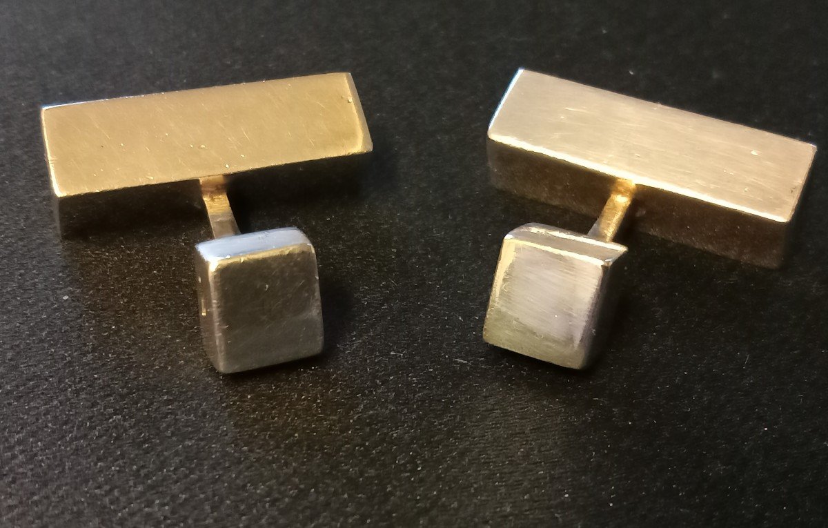 Pair Of Vintage 1970s Solid Silver Ebony Cufflinks -photo-4