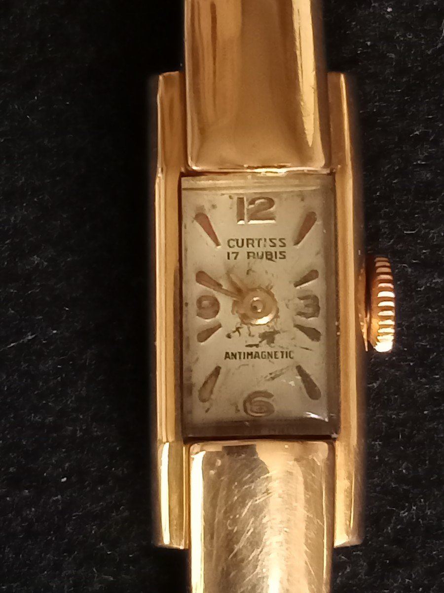 Curtiss Art Deco Tank Watch 18kt Gold Circa 1930 To Restore -photo-2