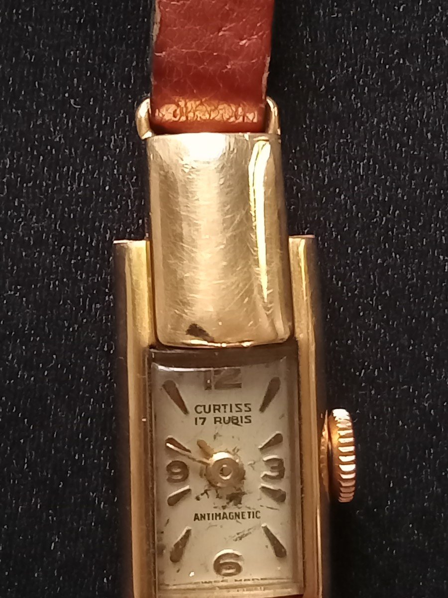 Curtiss Art Deco Tank Watch 18kt Gold Circa 1930 To Restore -photo-3