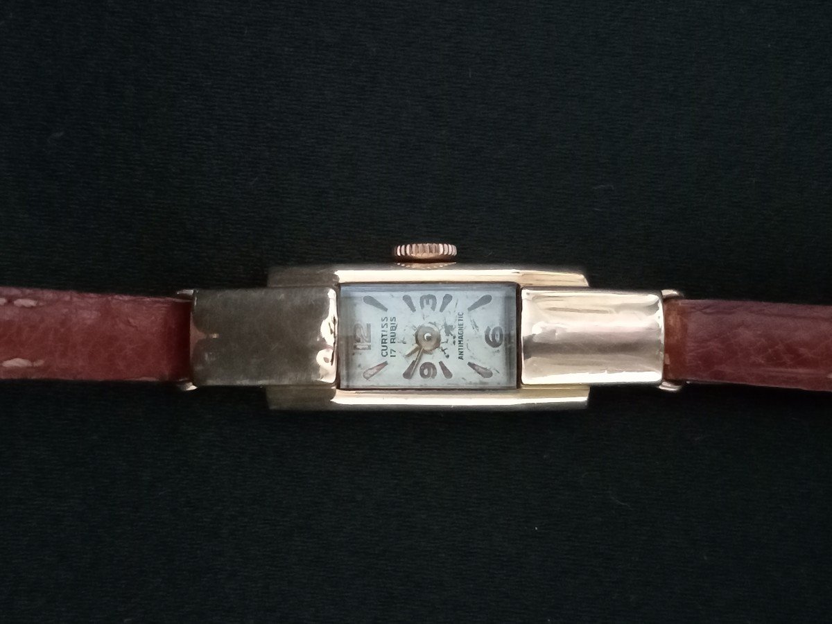 Curtiss Art Deco Tank Watch 18kt Gold Circa 1930 To Restore -photo-4