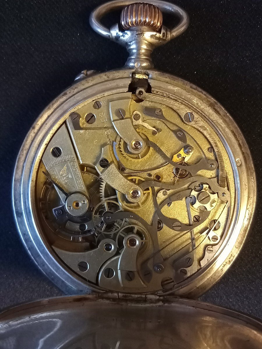 Longines Chronograph Pocket Watch In Niello Silver With Japanese Decoration. Circa 1900-photo-3