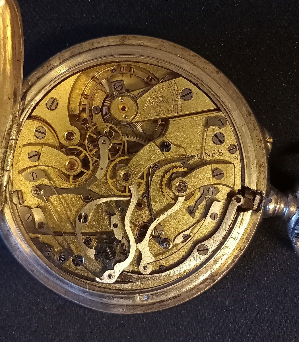 Longines Chronograph Pocket Watch In Niello Silver With Japanese Decoration. Circa 1900-photo-4