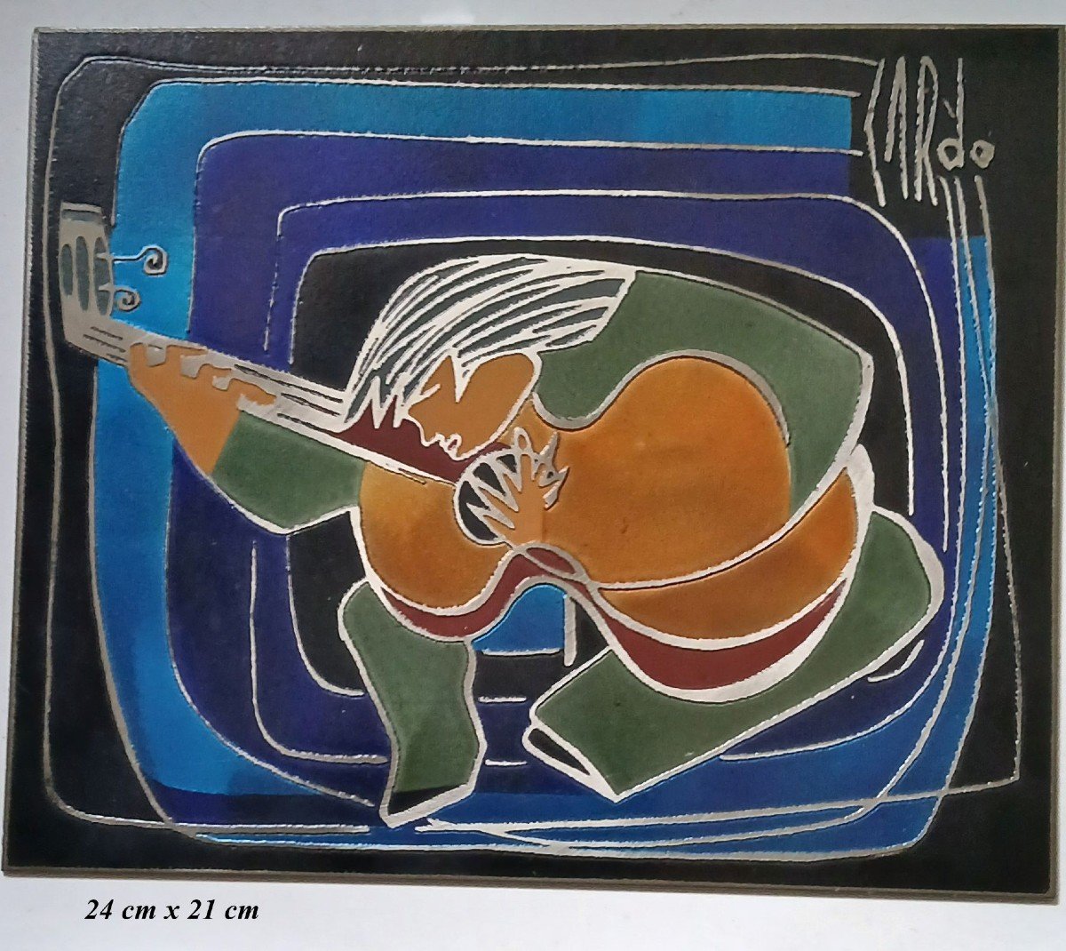 Cardo. The Fandango Player. Painting On Acid-etched Enamelled Steel. 24x21 -photo-3