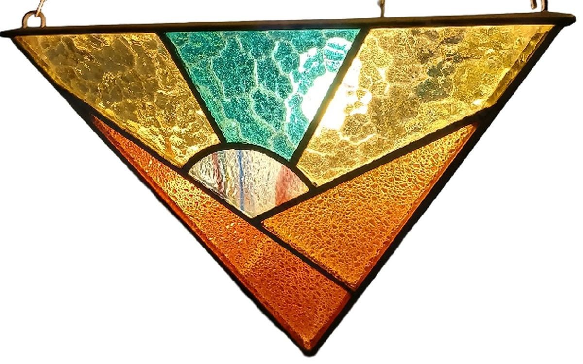 Freemasonry. Three-sided Stained Glass Chandelier, From The Estate Of A Brother.-photo-1