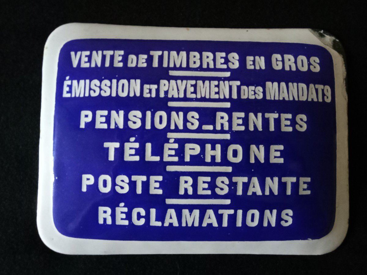 Enamel Plate La Poste Stamps In Large Telephone Pensions Annuities Emission And Payment Etc...