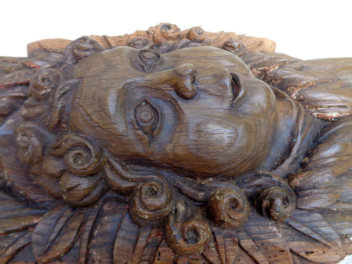 (b) Angel Head In Oak Paneling. Burgundy XVII Th.-photo-2