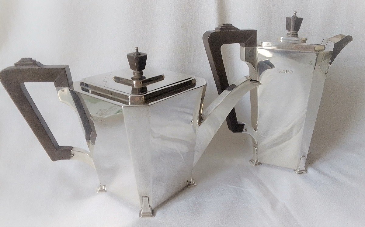 Sterling Silver English Art Deco Coffee And Tea Service-photo-3