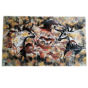 Les grottes de Lascaux. Peintures rupestres. Panneau de céramique. C.A.B. Circa 1970