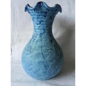 Vase des poteries d'Accolay, bleu gauloise, des années 1970