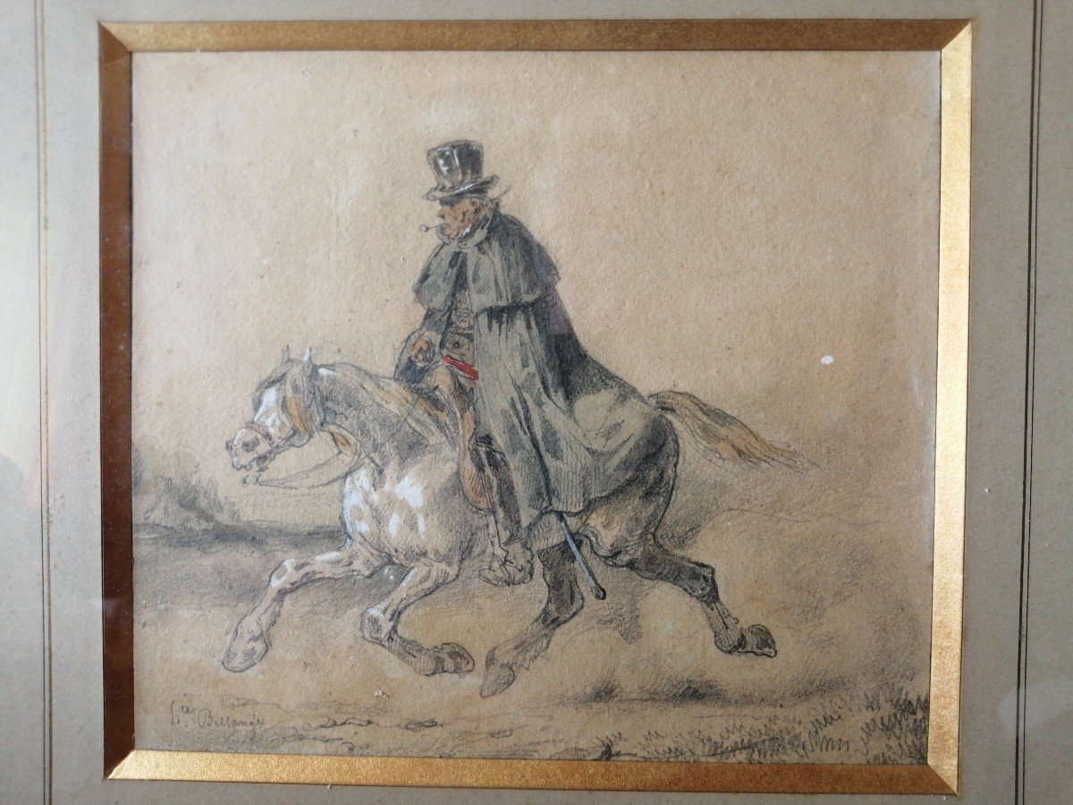 Dessin D' Hippolyte Bellange "(1800- 1866) Un Ruffian à Cheval -photo-2