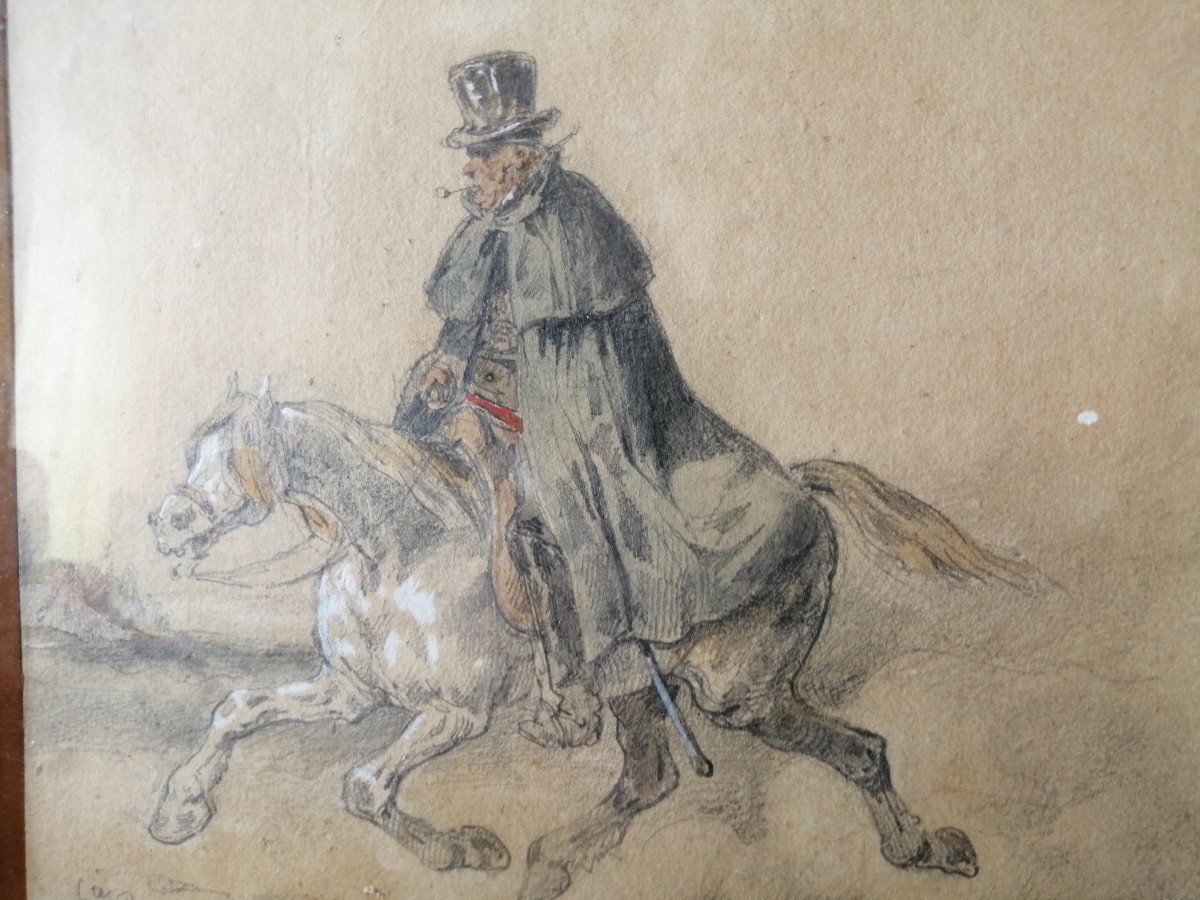 Dessin D' Hippolyte Bellange "(1800- 1866) Un Ruffian à Cheval -photo-4