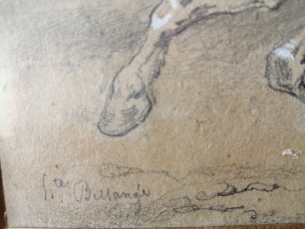 Dessin D' Hippolyte Bellange "(1800- 1866) Un Ruffian à Cheval -photo-1