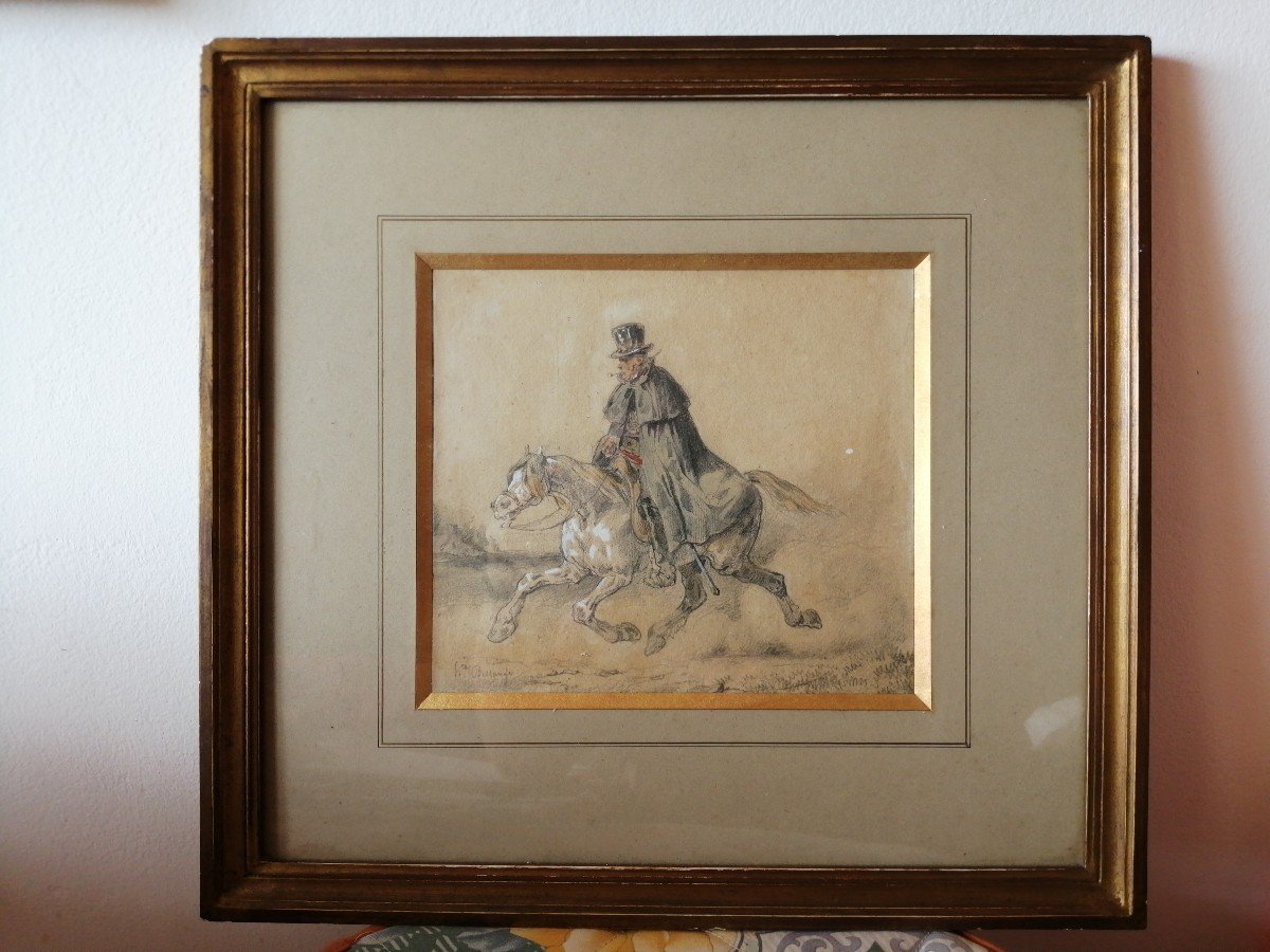 Dessin D' Hippolyte Bellange "(1800- 1866) Un Ruffian à Cheval 