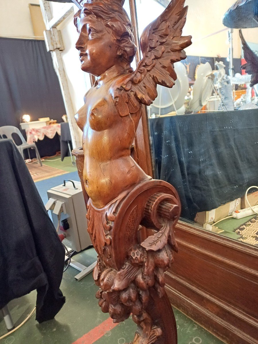 Bolster Circa 1900 With Carved Chimera, Walnut Wood-photo-3