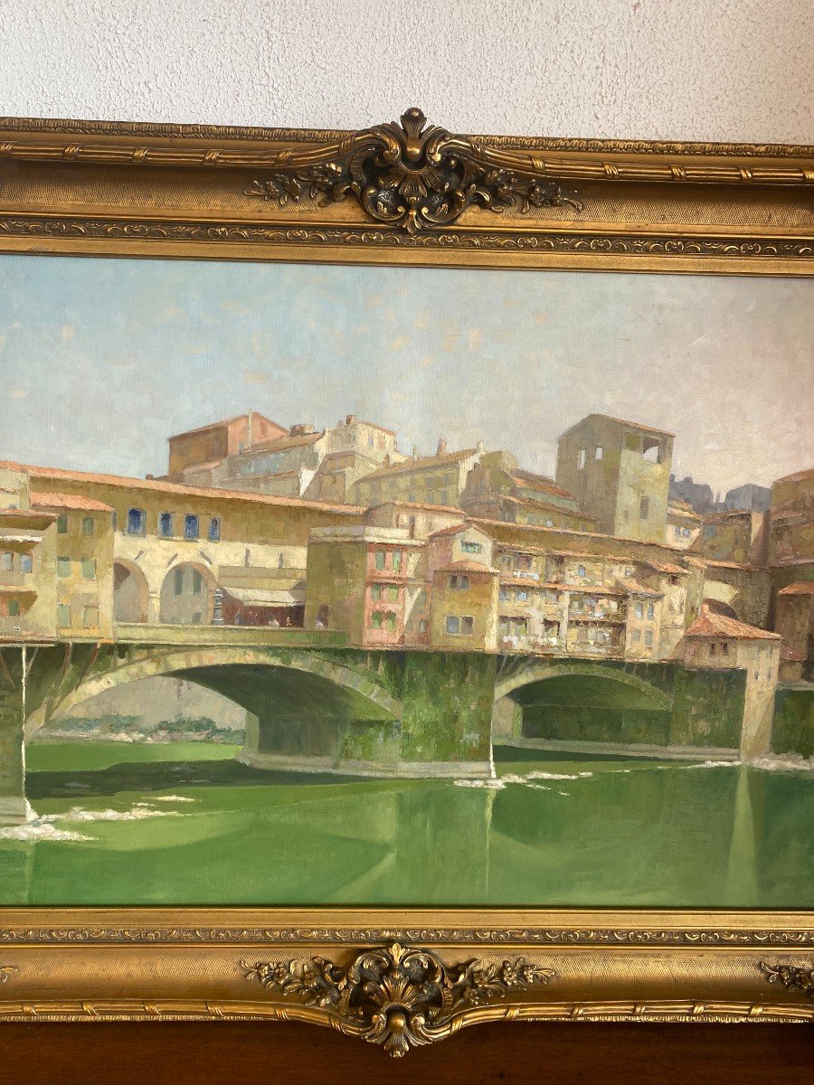 Oil On Canvas Representing The Ponte Vecchio In Florence-photo-7