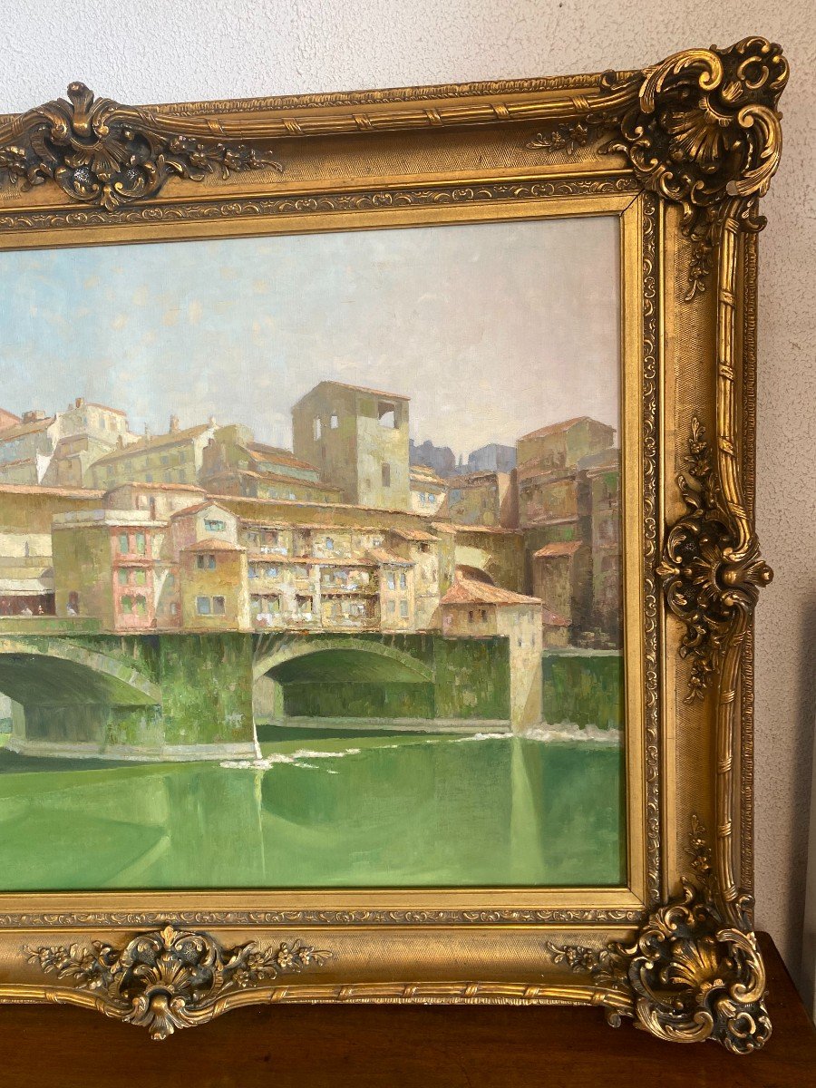 Oil On Canvas Representing The Ponte Vecchio In Florence-photo-8