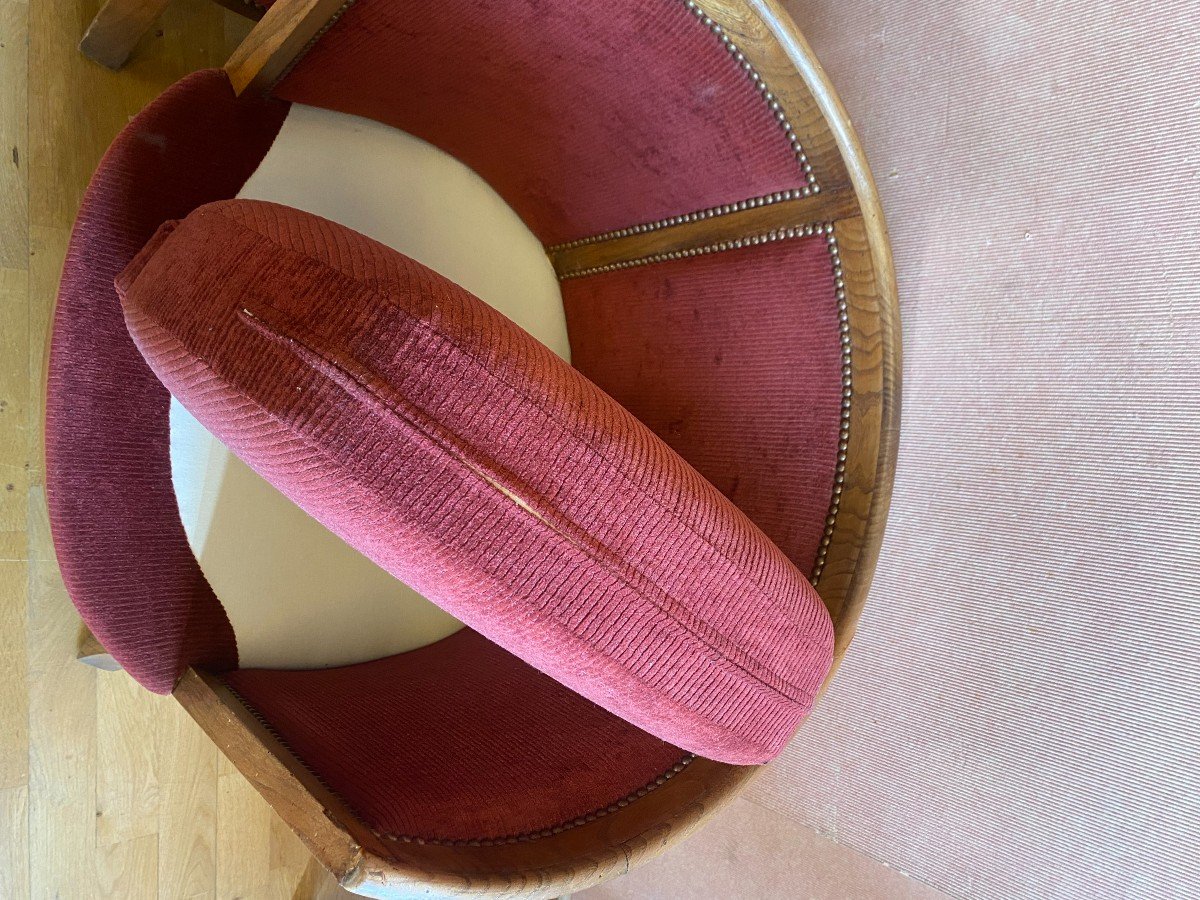 Pair Of Barrel Armchairs In Ash And Burgundy Velvet.-photo-3