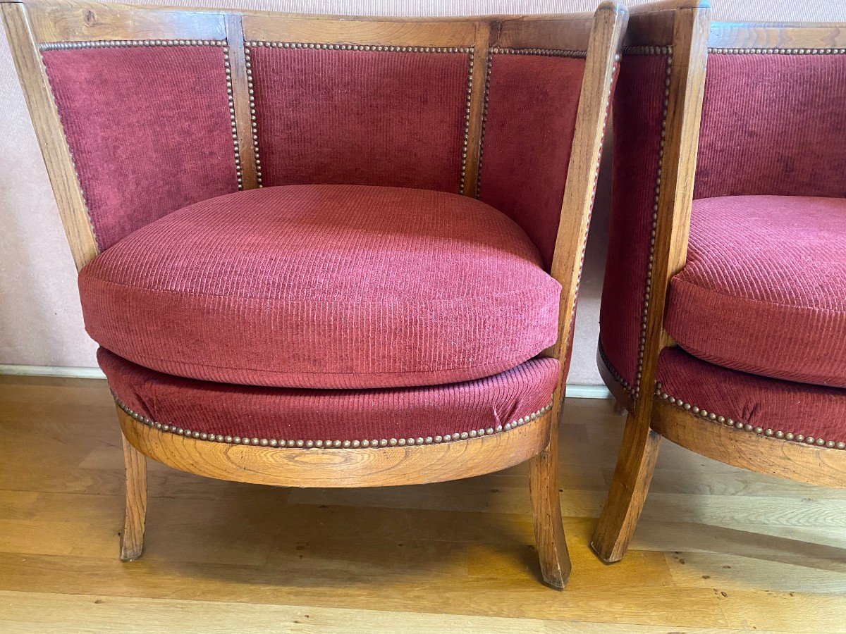 Pair Of Barrel Armchairs In Ash And Burgundy Velvet.-photo-8