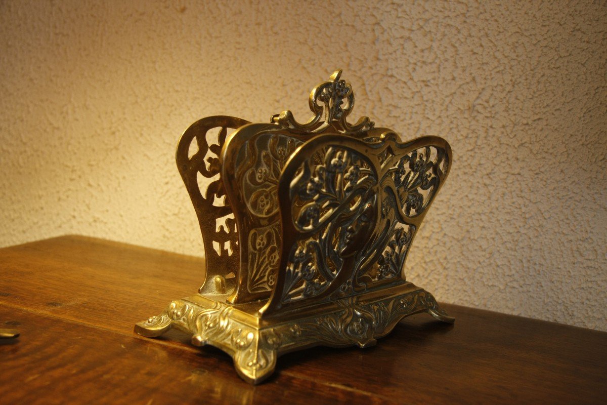 Art Nouveau Mail Rack In Gilt Bronze-photo-2