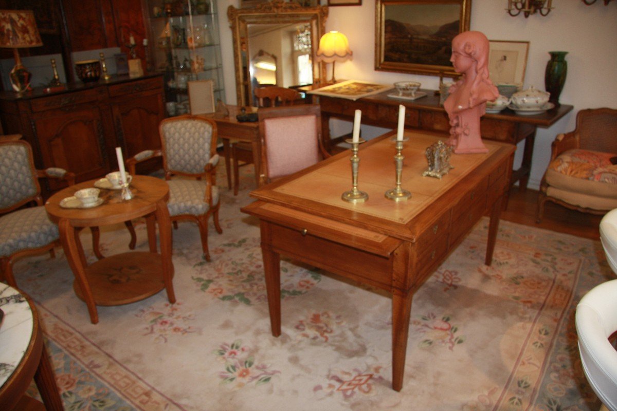 L.xvi Style Desk In Walnut With Its Two Pulls.-photo-2