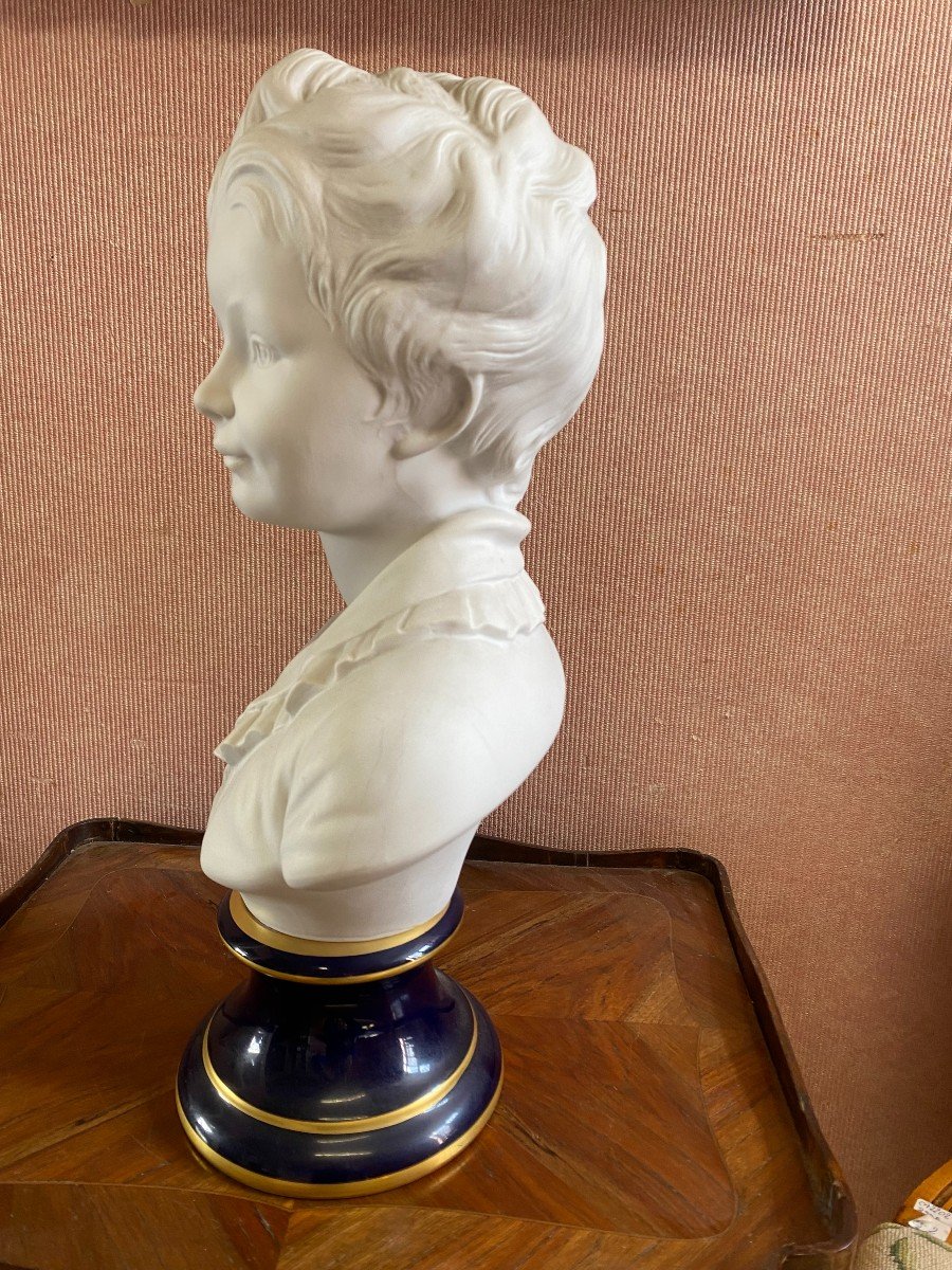 Biscuit Bust, Royal Blue Limoges Porcelain Base From Tharaud.-photo-3