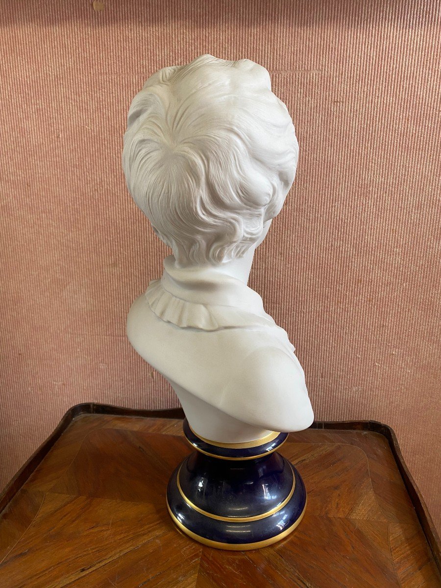 Biscuit Bust, Royal Blue Limoges Porcelain Base From Tharaud.-photo-5