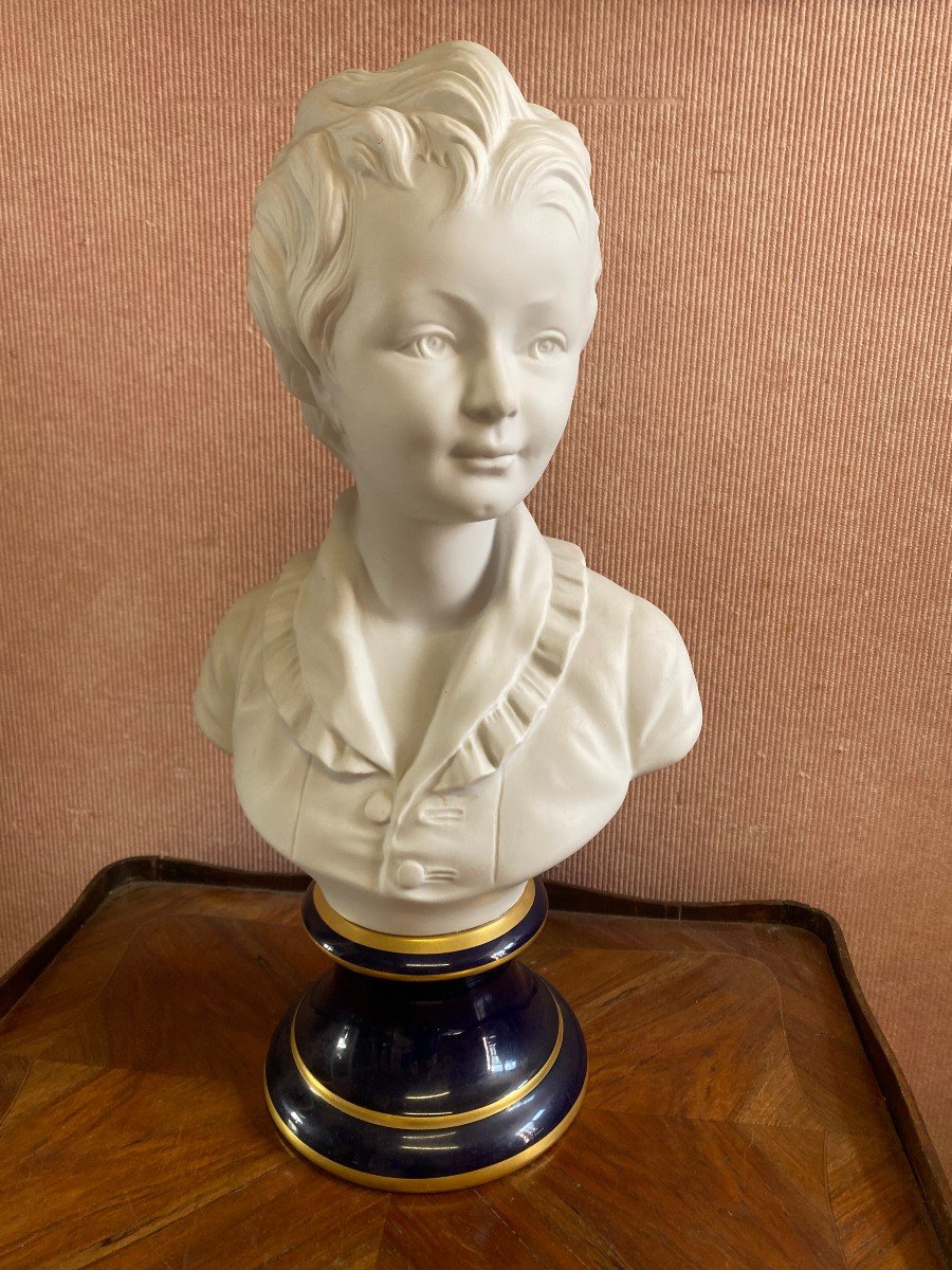 Biscuit Bust, Royal Blue Limoges Porcelain Base From Tharaud.