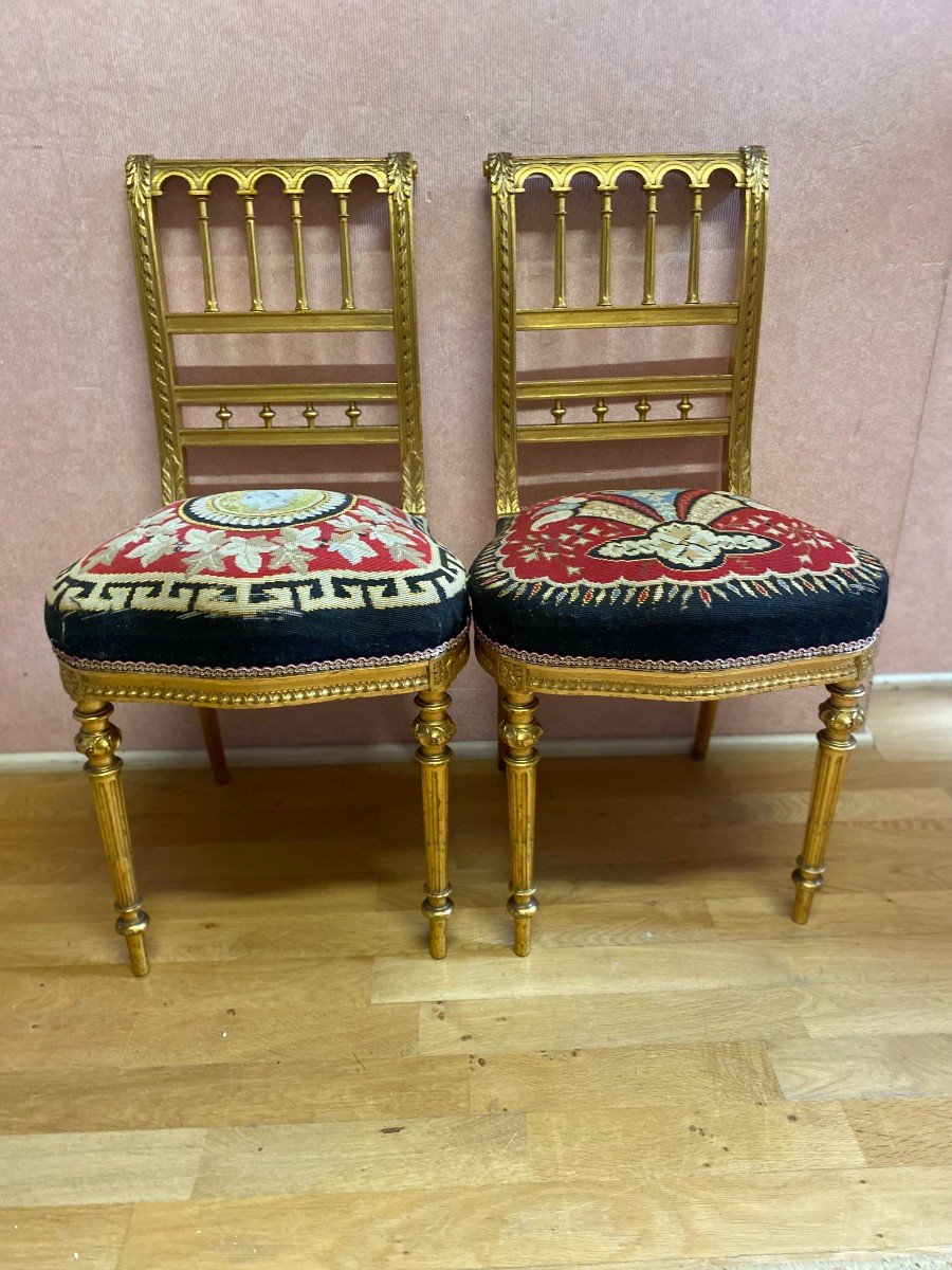 Pair Of Golden Wood Chairs From The Napoleon III Period-photo-3