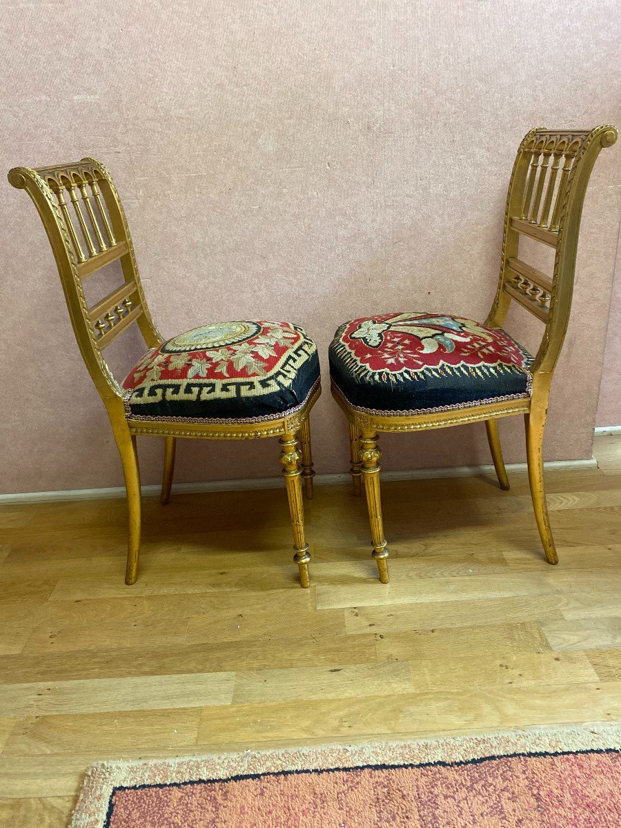 Pair Of Golden Wood Chairs From The Napoleon III Period-photo-4