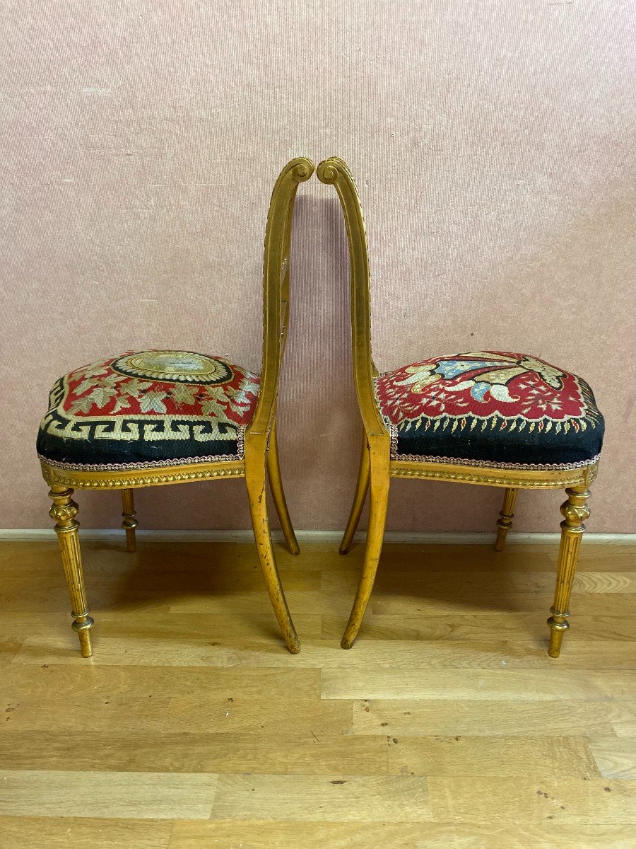 Pair Of Golden Wood Chairs From The Napoleon III Period-photo-1