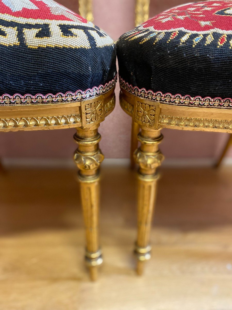 Pair Of Golden Wood Chairs From The Napoleon III Period-photo-3