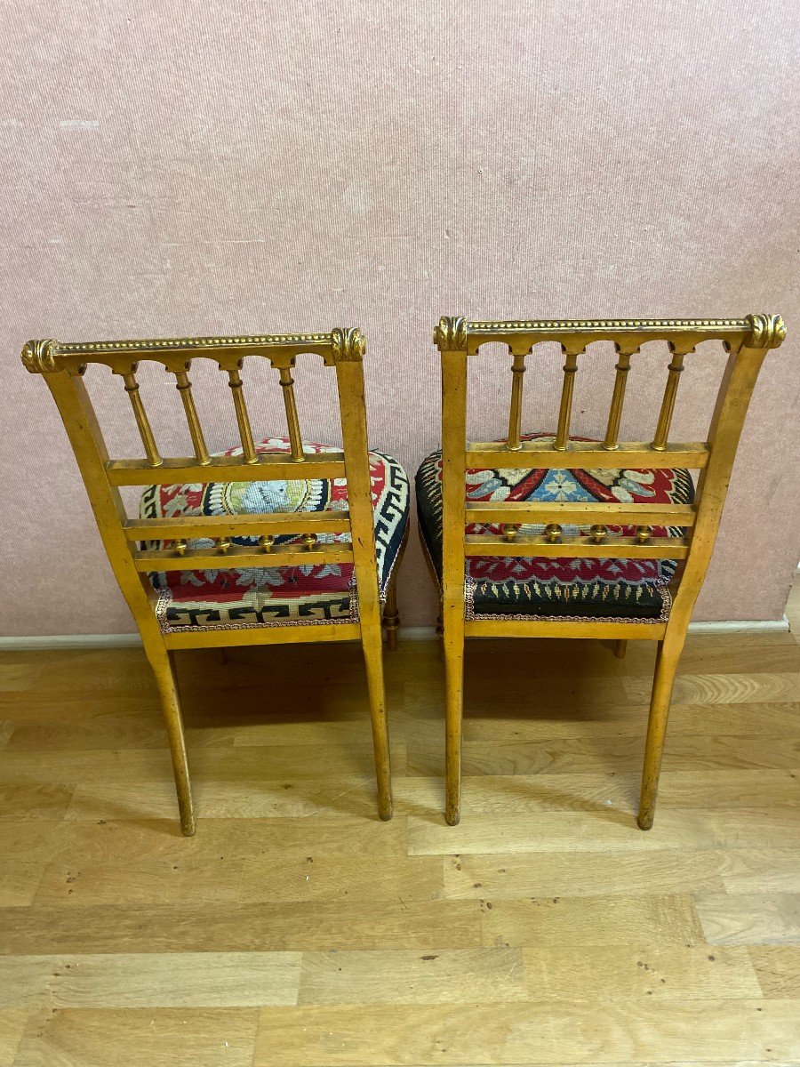 Pair Of Golden Wood Chairs From The Napoleon III Period-photo-8